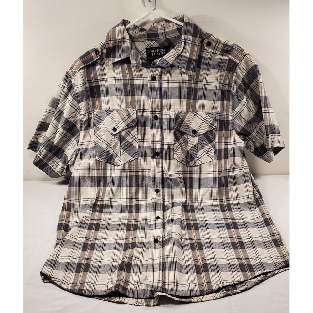 Vertical‎ Sport Men Short Sleeve Button-Up Casual Shirts XL Plaid